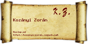 Kozányi Zorán névjegykártya